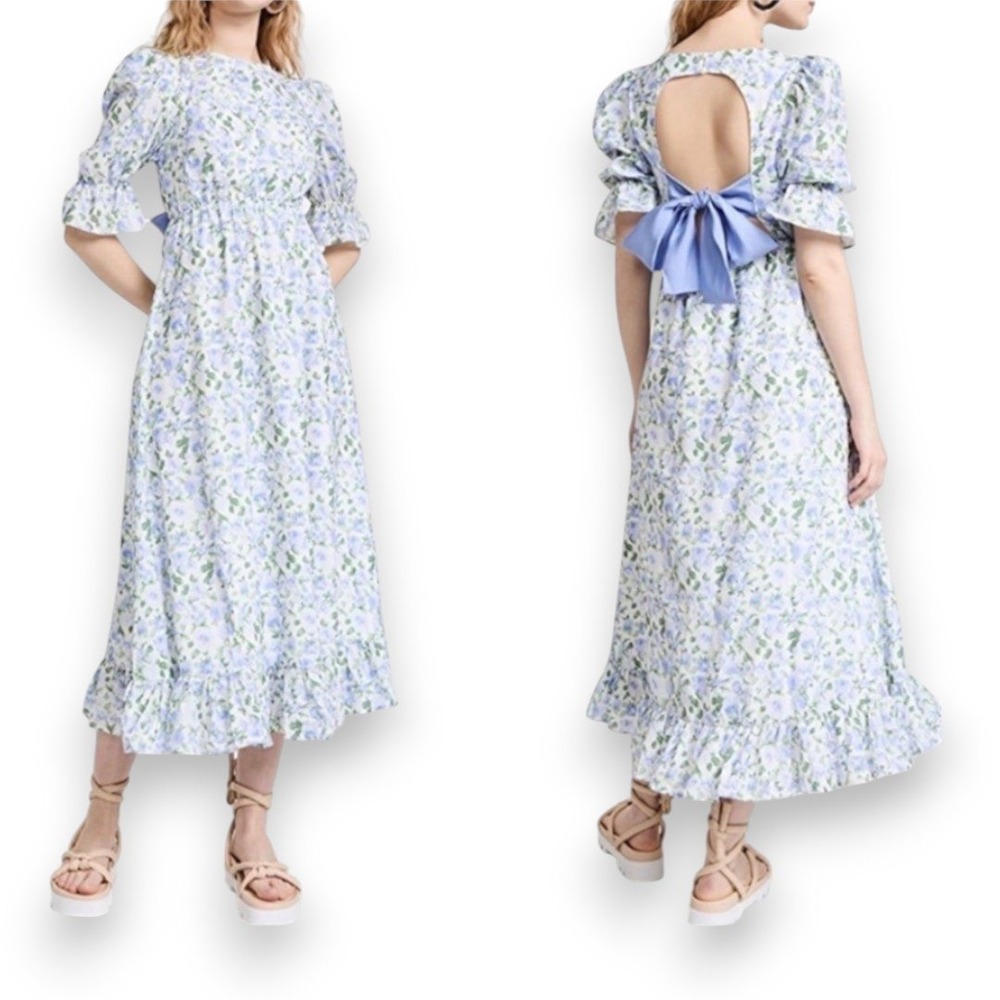 Sister Jane Midi Dress size L Forget Me‎ Not Open Back Bow Cottagecore Feminine - Picture 7 of 7